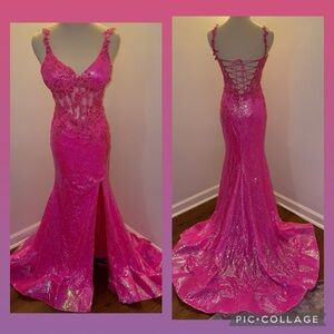 Colors Dress Women’s 4 Hot Pink Floral Sequin Evening Prom Homecoming Gown Dress